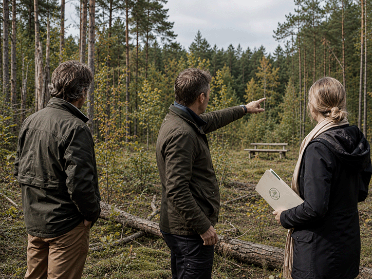 Gruppe im wald mit Waldbesitzer